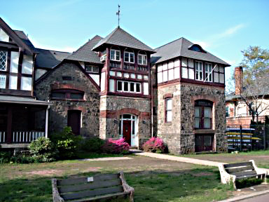 The Crescent Boat Club boathouse at #5 Boathouse Row seen from Kelly Drive
