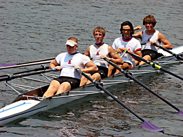 Junior scullers from Crescent's rowing programs in Philadelphia after winning a quad final